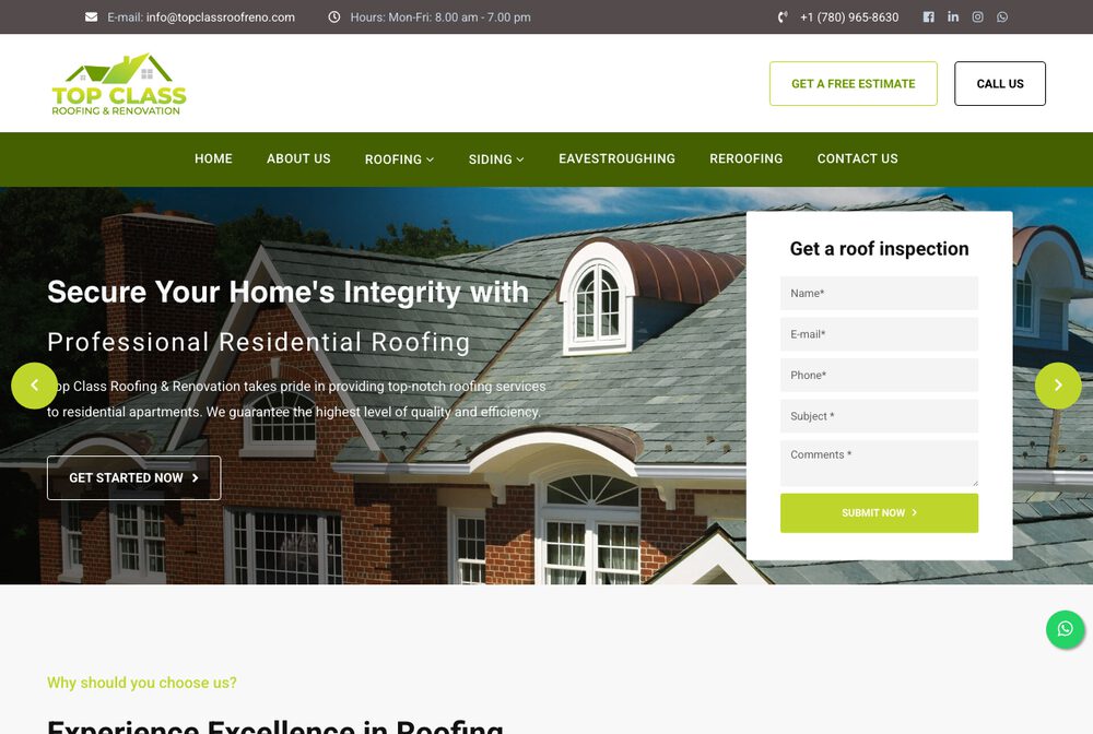 Top Class Roofing & Renovation website